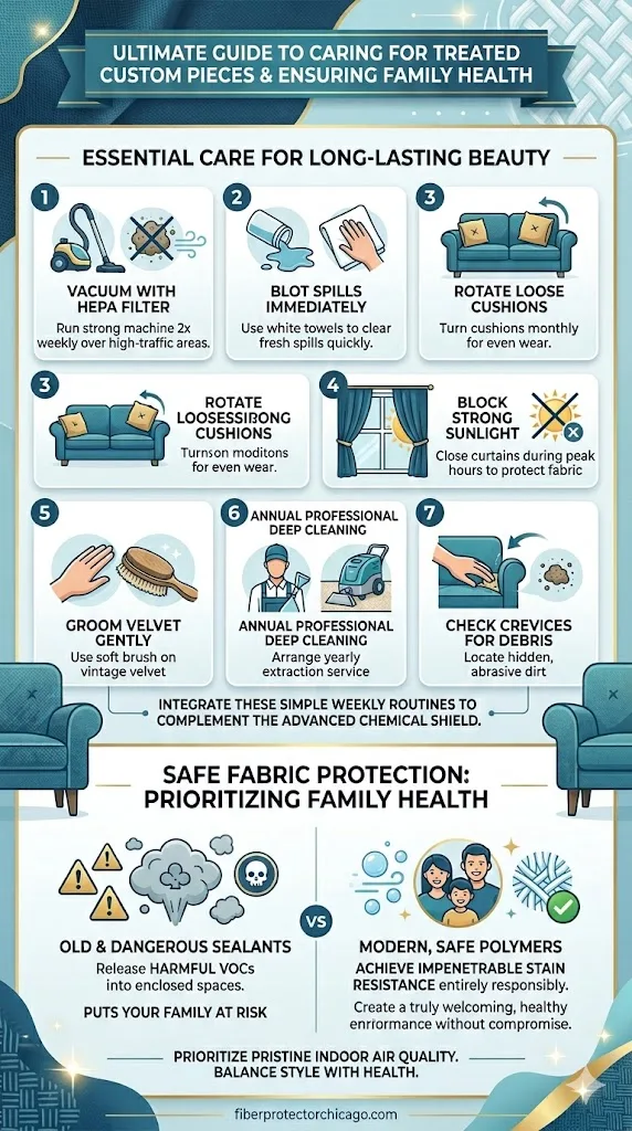 Infographic about maintenance of treated upholstery